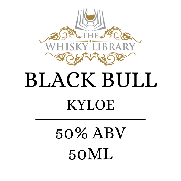 Black Bull Kyloe whisky label from The Whisky Library on a white background