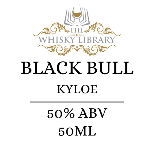 Black Bull Kyloe whisky label from The Whisky Library on a white background