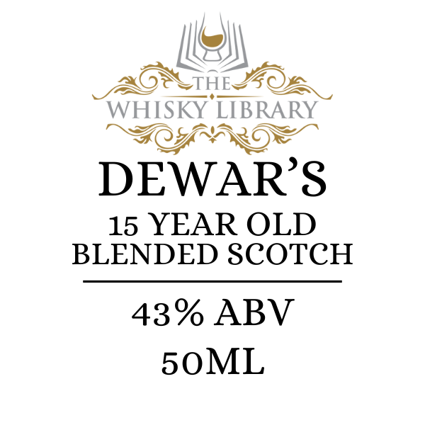 Dewar's 15 Year Old Blended Scotch label from The Whisky Library on a white background