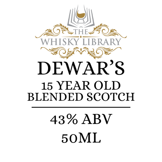 Dewar's 15 Year Old Blended Scotch label from The Whisky Library on a white background