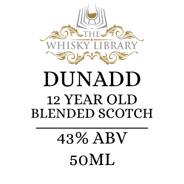 Dunadd 12 Year Old Blended Scotch label from The Whisky Library on a white background