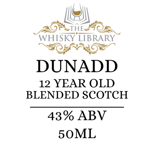 Dunadd 12 Year Old Blended Scotch label from The Whisky Library on a white background
