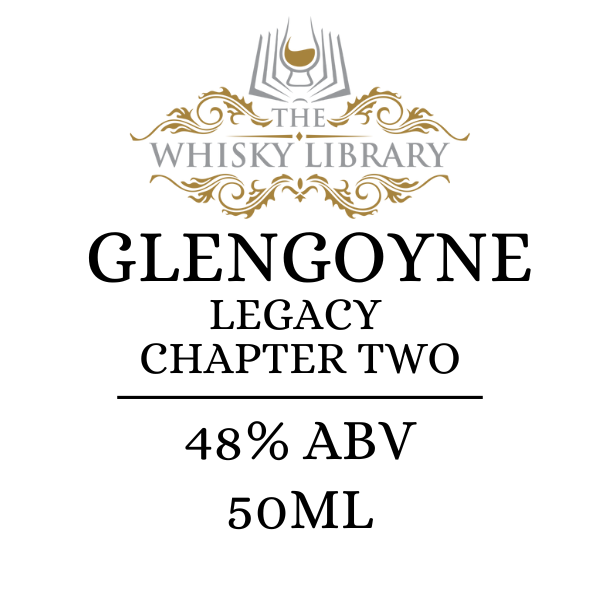 The Whisky Library label featuring the Glengoyne Legacy Chapter 2 whisky name and 48% ABV on a white background.