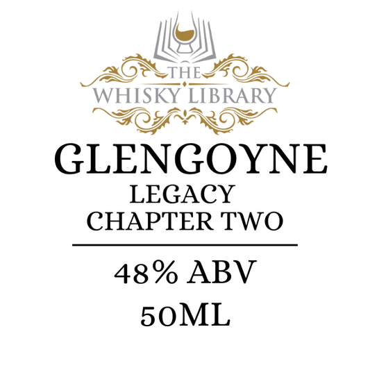 The Whisky Library label featuring the Glengoyne Legacy Chapter 2 whisky name and 48% ABV on a white background.