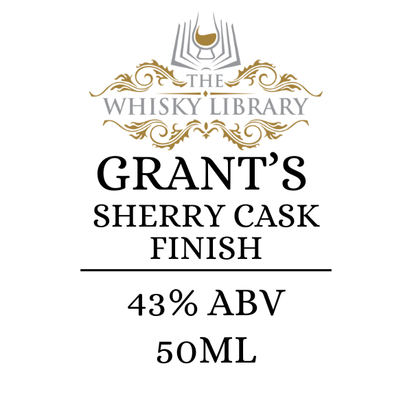 Grant's Sherry Cask Finish whisky label with branding on a white background