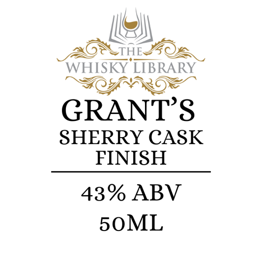 Grant's Sherry Cask Finish whisky label with branding on a white background