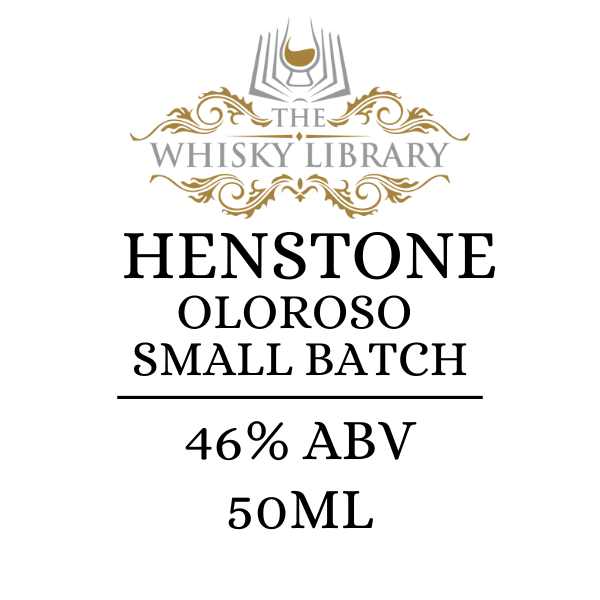 Label for Henstone Oloroso Small Batch whisky from The Whisky Library on a white background