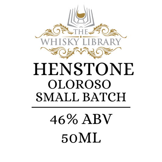 Label for Henstone Oloroso Small Batch whisky from The Whisky Library on a white background