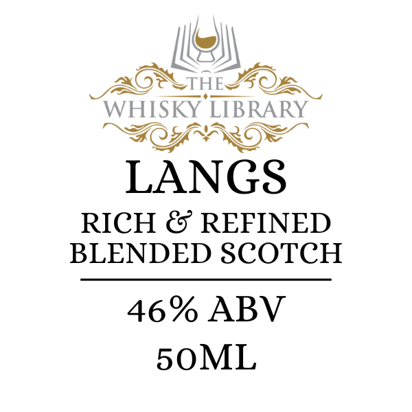 Label for Langs Rich & Refined Blended Scotch from The Whisky Library on a white background