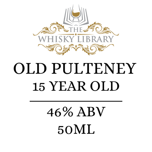Old Pulteney 15 Year Old whisky label with branding on a white background
