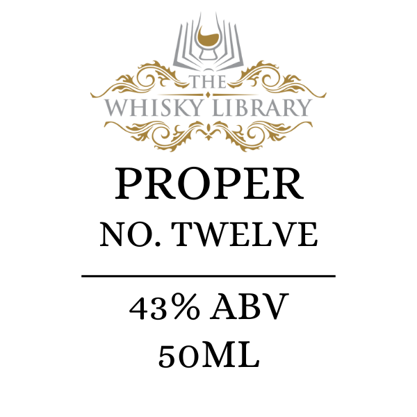 Label for 'Proper No. Twelve' whisky from The Whisky Library on a white background
