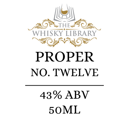 Label for 'Proper No. Twelve' whisky from The Whisky Library on a white background