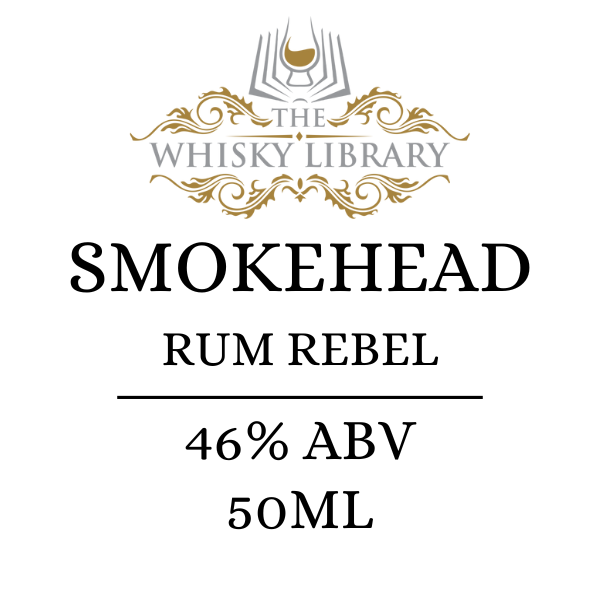 Label for Smokehead Rum Rebel from The Whisky Library on a white background
