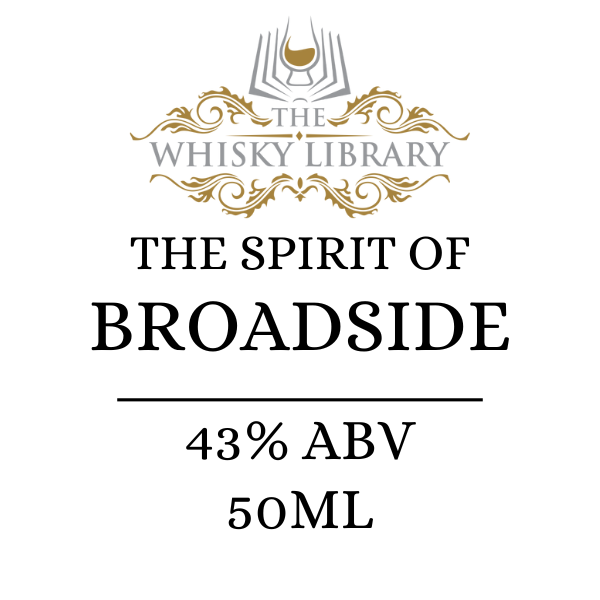 Label for 'The Spirit of Broadside' from 'The Whisky Library' with alcohol volume and size information.