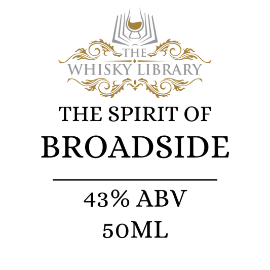 Label for 'The Spirit of Broadside' from 'The Whisky Library' with alcohol volume and size information.