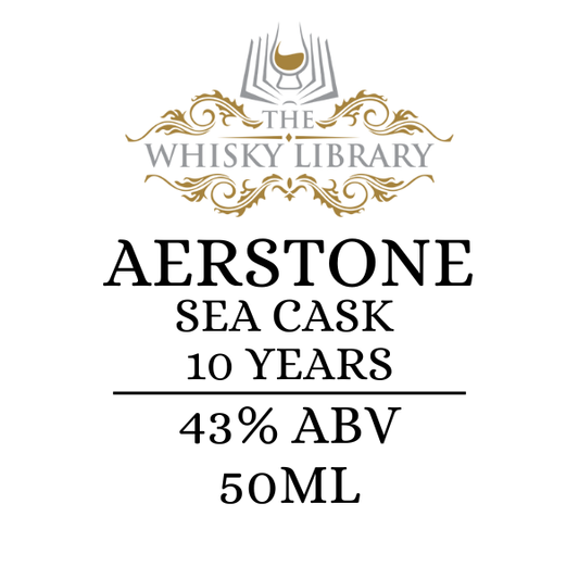 Whisky label for 'Aerstone Sea Cask 10 Years' from 'The Whisky Library' on a white background.