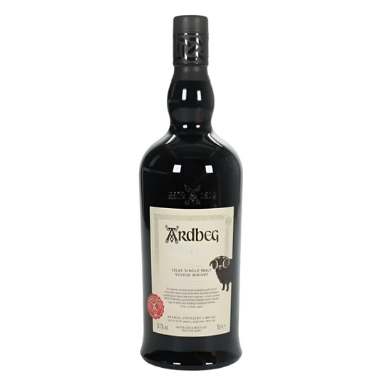 Ardbeg Blaaack Committee Exclusive whisky bottle on a white background