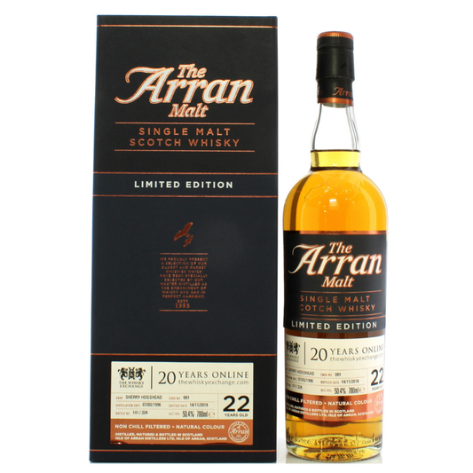 The Arran 22yo 1996 limited Malt Single Malt Scotch Whisky bottle and packaging on a white background
