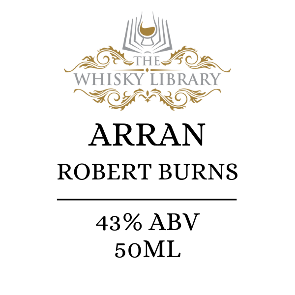 Whisky label for Arran Robert Burns with 'The Whisky Library' logo on a white background