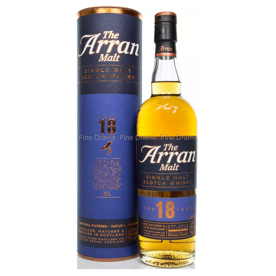 Arran 18 yo old bottling bottle and box in the white background