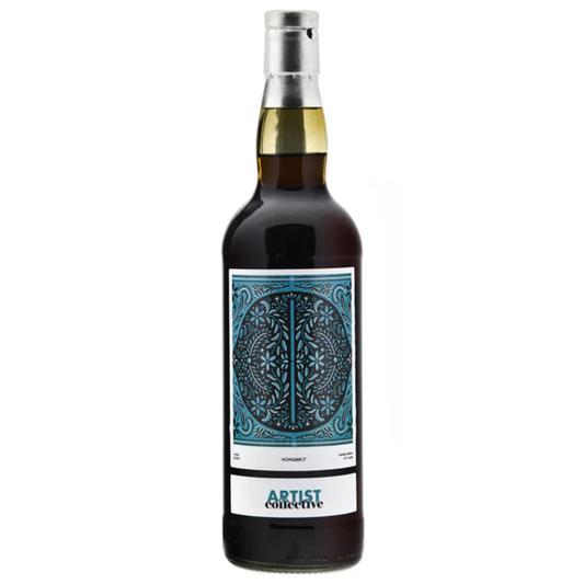 Wine bottle with decorative label on a white background