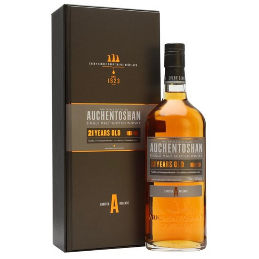 Auchentoshan 21 year old Whisky Bottle with Box in the White Background