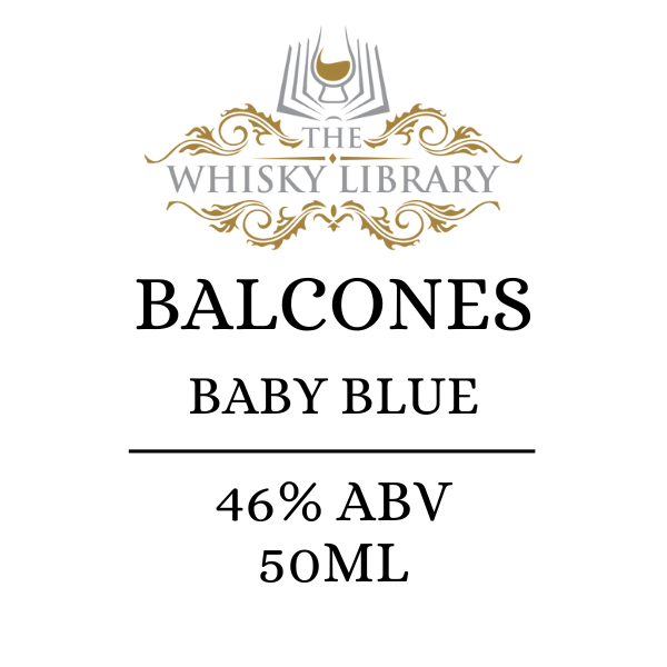 Balcones Baby Blue whisky label from The Whisky Library on a white background