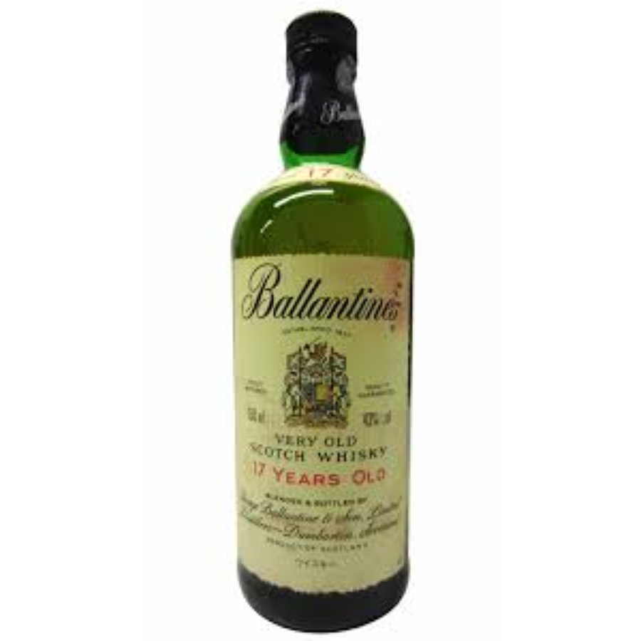 Ballantine's 17-year-old Scotch Whisky bottle on a white background