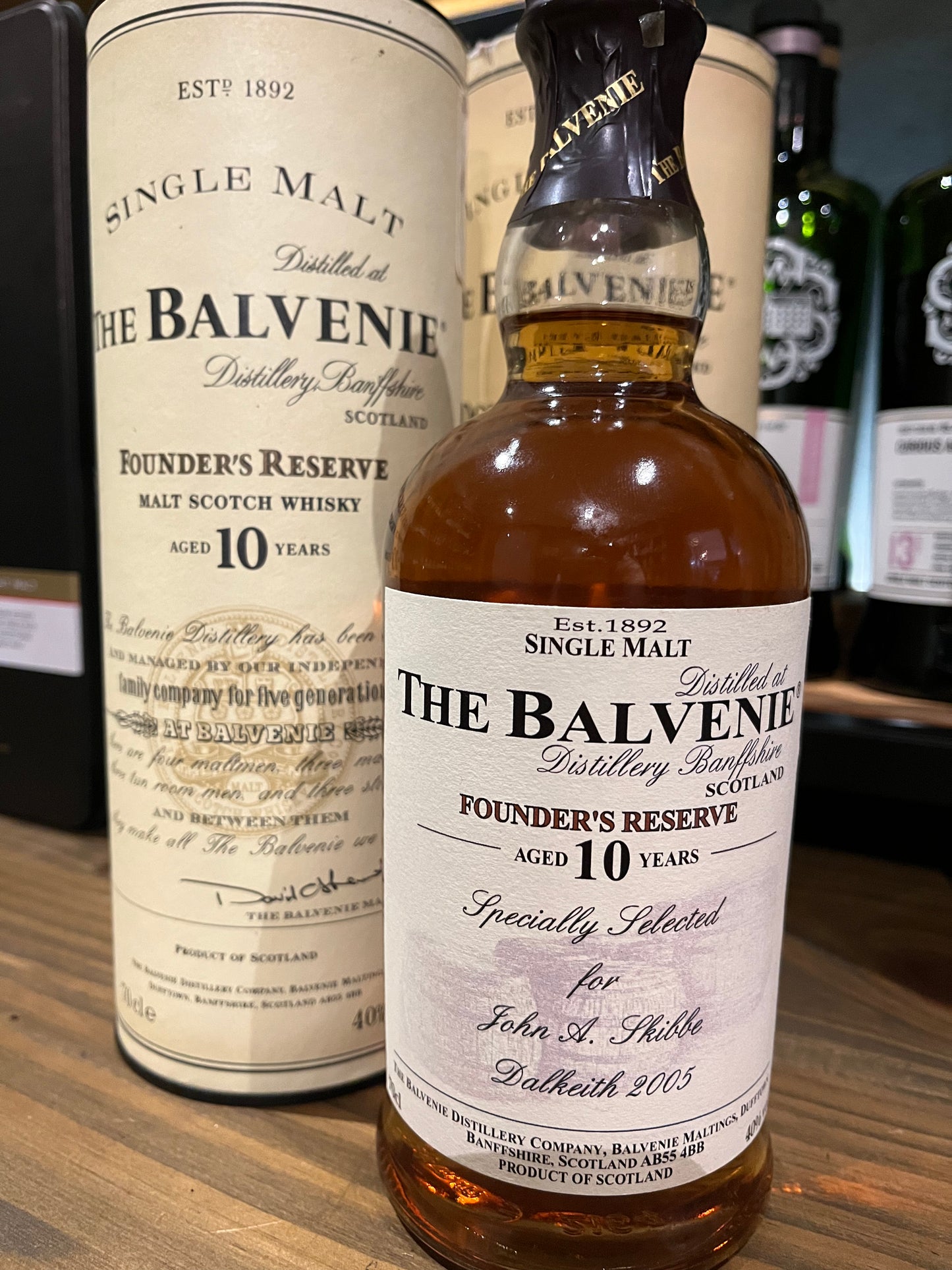 Balvenie Founder's Reserve bottles on a wooden surface