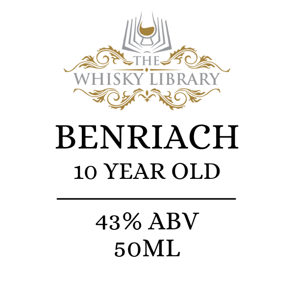 Benriach whisky label with 'The Whisky Library' branding on a white background