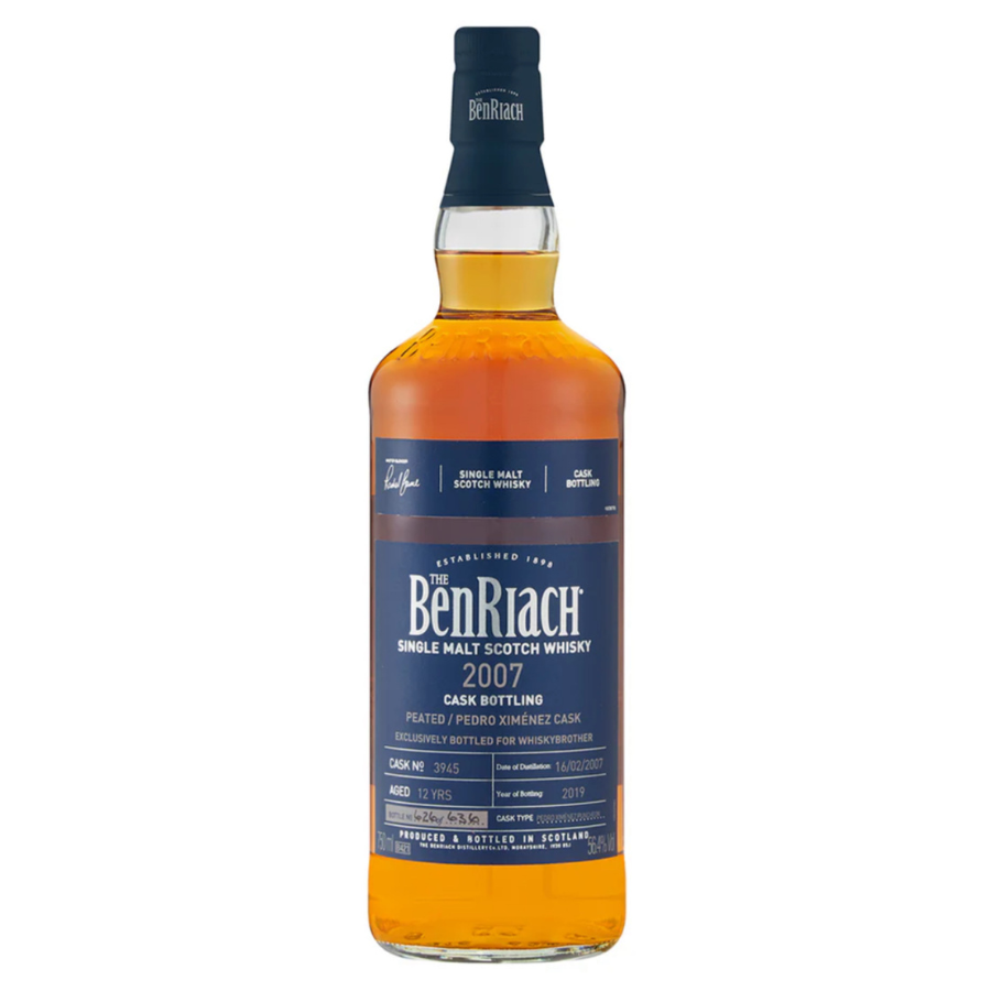 BenRiach single malt Cask Strength Scotch whisky bottle on a white background