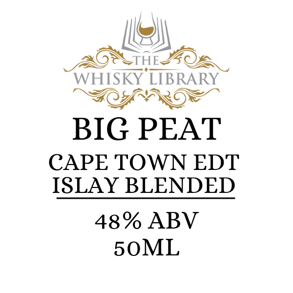 Label for Big Peat Cape Town Edit Islay Blended whisky from The Whisky Library on a white background.