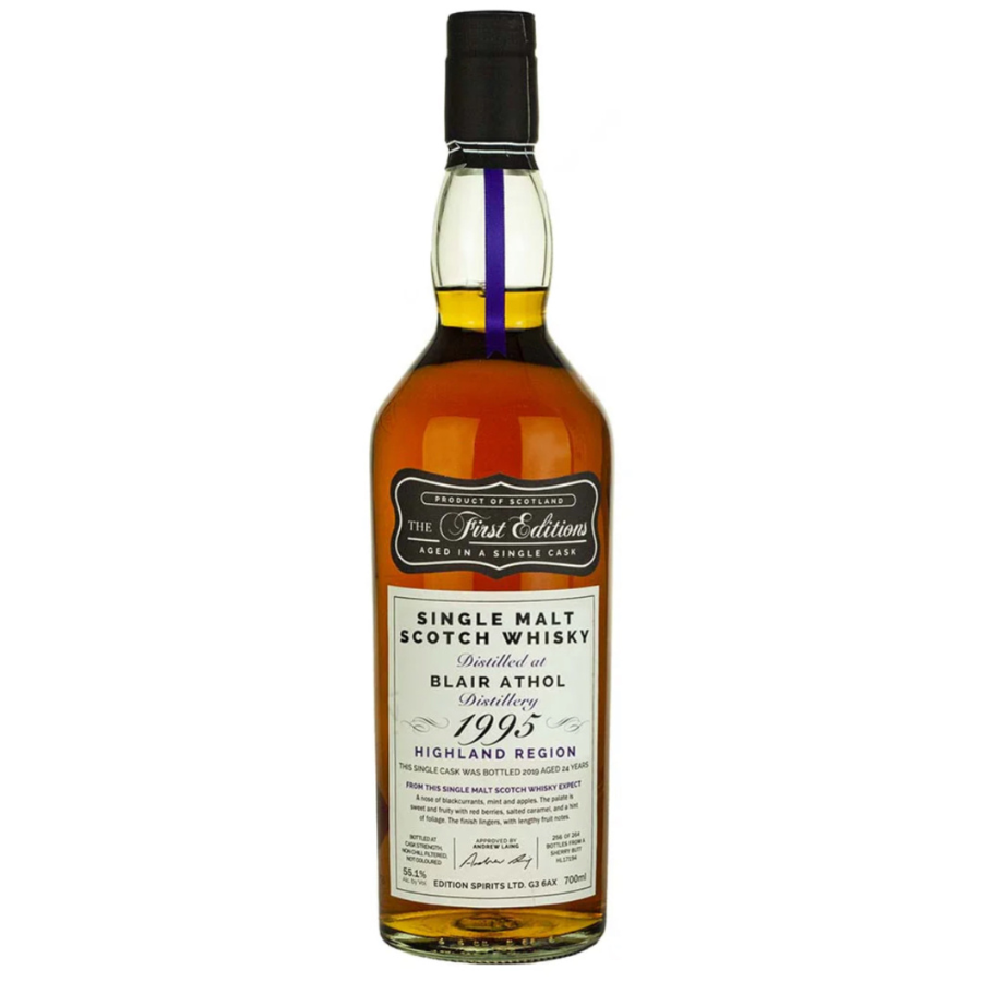 Blair Athol 24 Year Old First Editions whisky with box on a white background