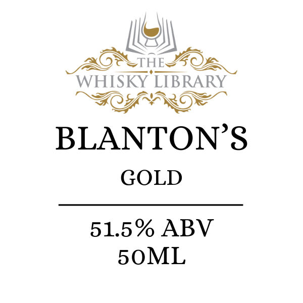 Blanton's gold Dram label with the whisky library logo on a white background