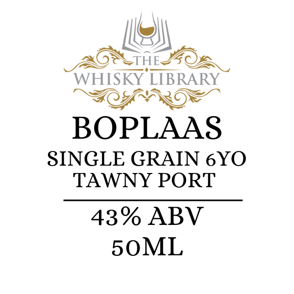 Whisky label for Boplaas Single Grain 6YO Tawny Port from The Whisky Library on a white background