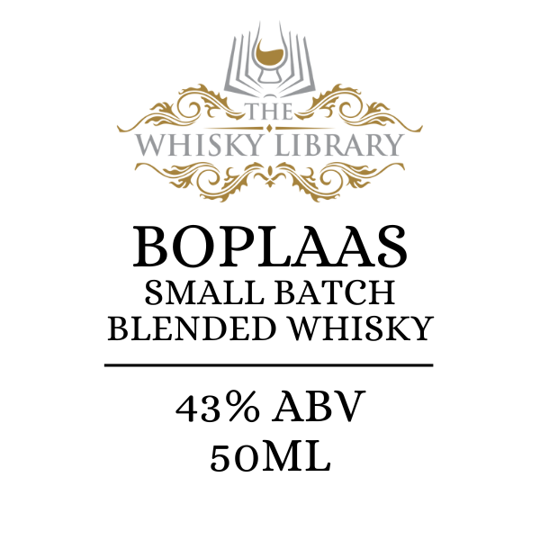 Boplaas Small Batch Blended Whisky label from The Whisky Library on a white background