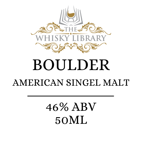 Label for 'Boulder American Single Malt Whisky' by The Whisky Library on a white background.