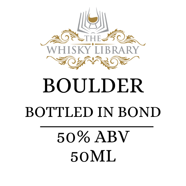 Label for 'Boulder Bottled in Bond' whisky from The Whisky Library on a white background