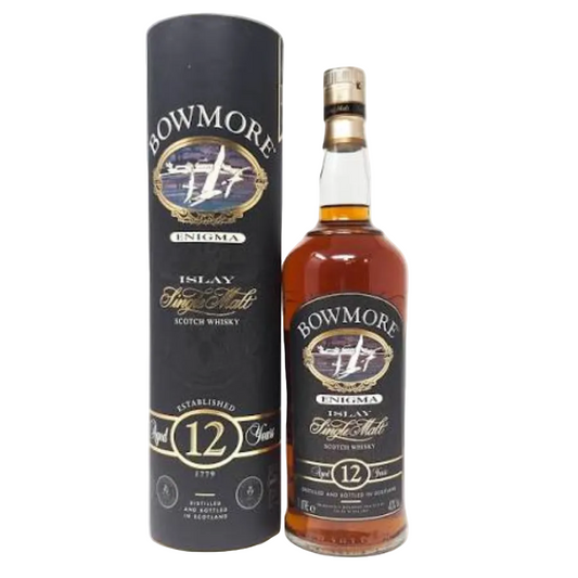 Bowmore 12 Year Old Enigma Black Label with original presentation tube