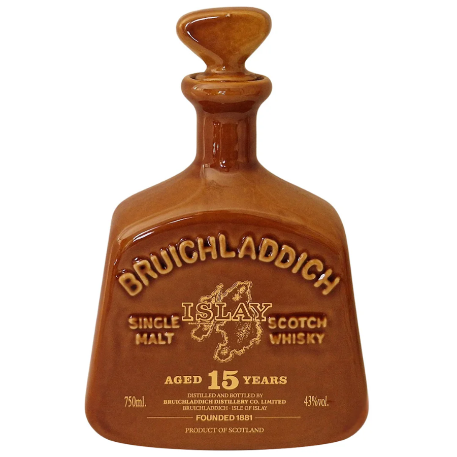 Bruichladdich Islay Single Malt Scotch Whisky ceramic bottle on a white background