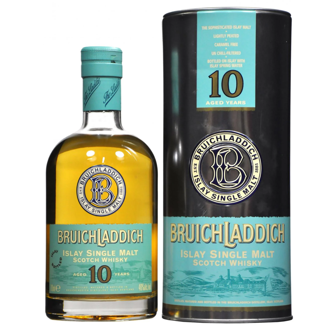 Bruichladdich 10 1st Edition tube in the white background