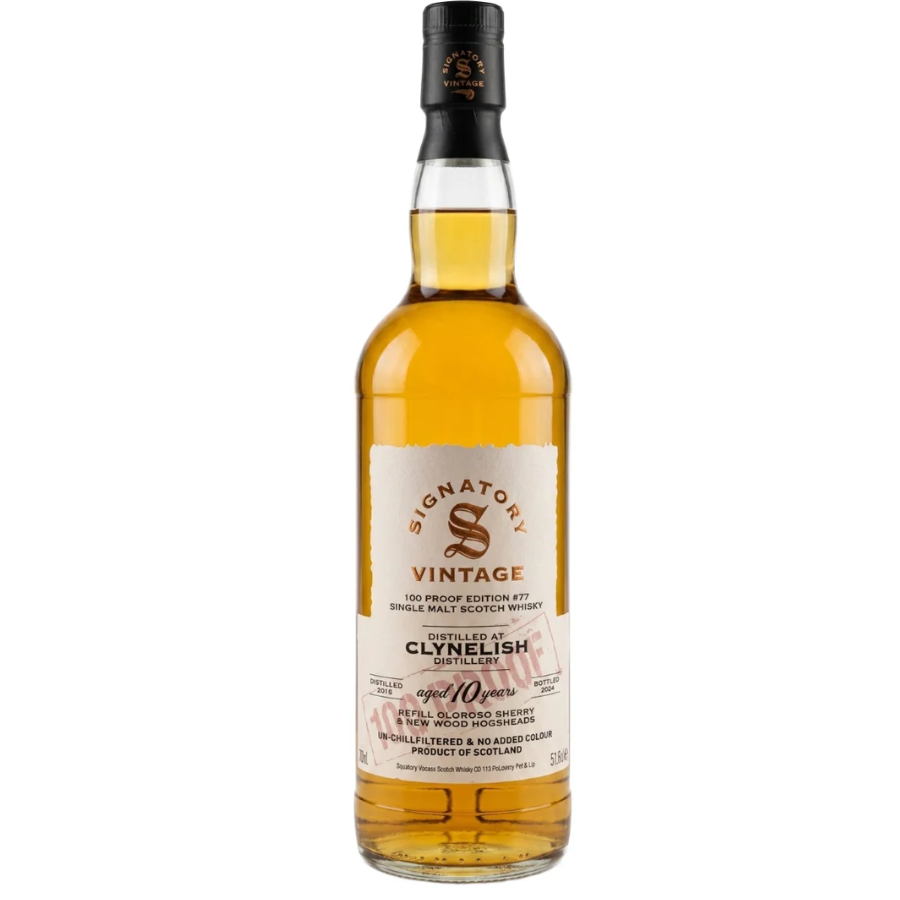 Clynelish 10 Year Old Signatory Vintage 100 Proof Edition Highland single malt Scotch whisky bottle at 57.1% ABV