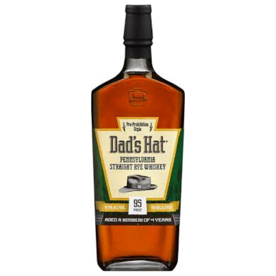 Bottle of Dad's Hat Pennsylvania Straight Rye Whiskey on a white background