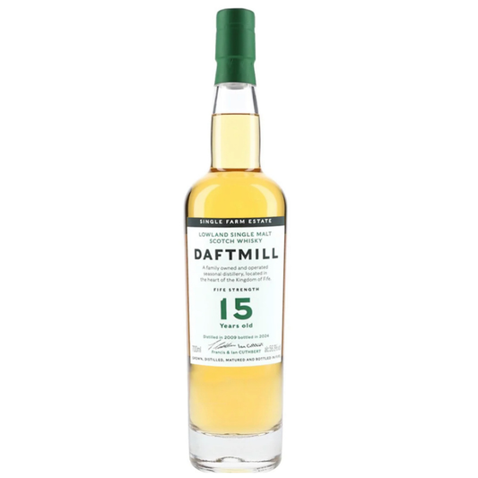 Daftmill 15-year-old single malt Scotch whisky bottle on a white background