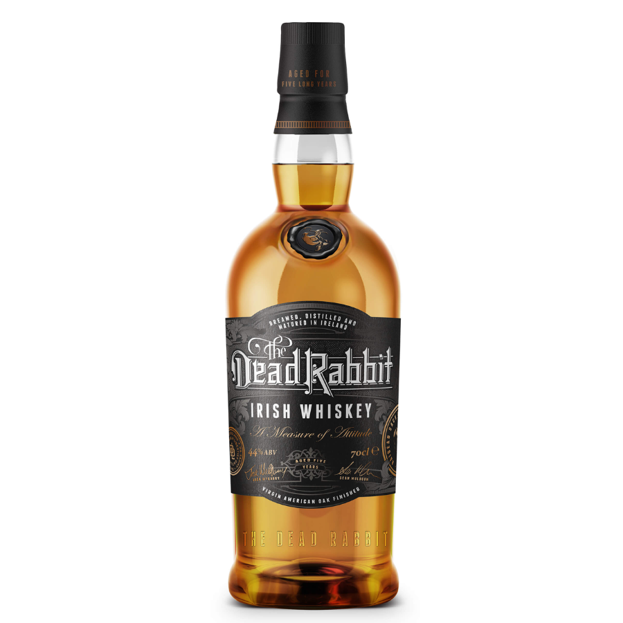 Bottle of Dead Rabbit Irish Whiskey on a white background