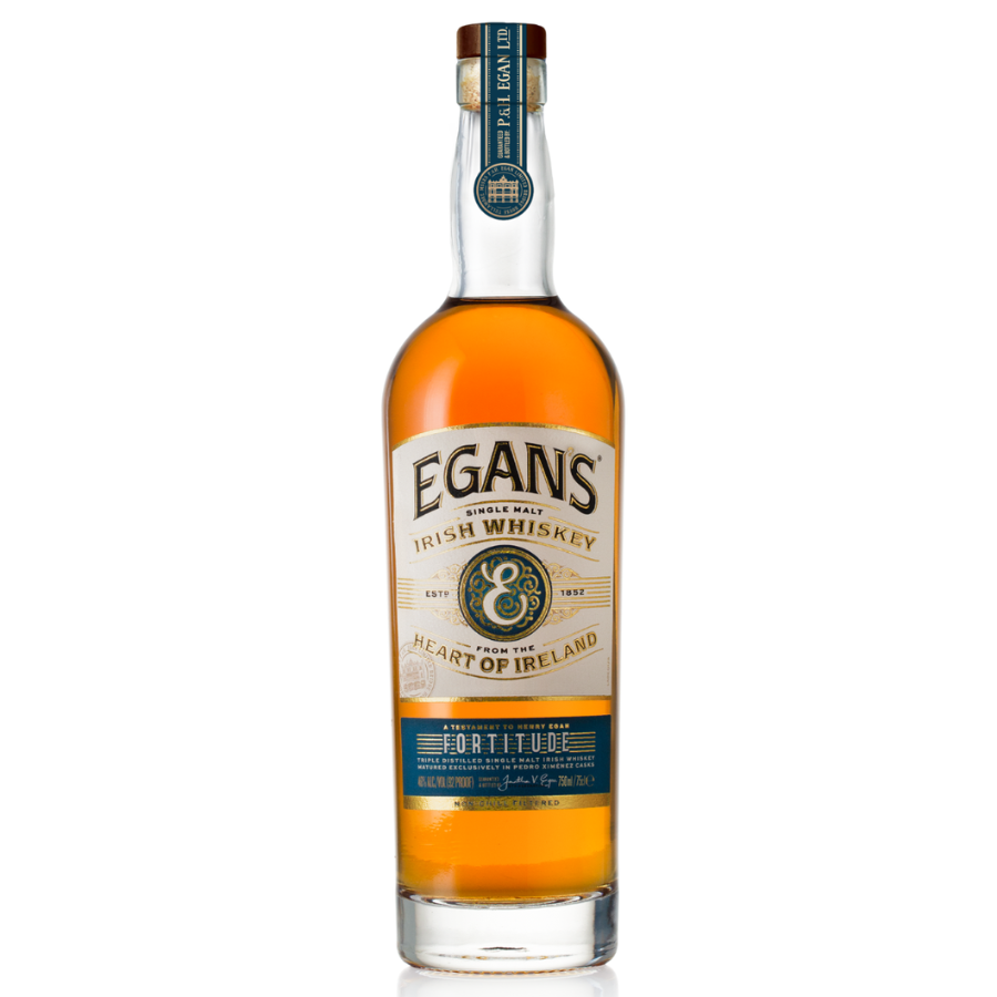 Bottle of Egan's Irish Whiskey on a white background