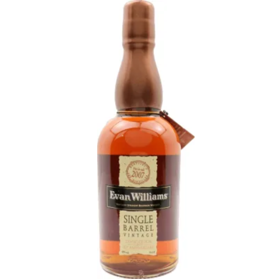 Bottle of Evan Williams Single Barrel Vintage whiskey LMDW 60th Anniversary