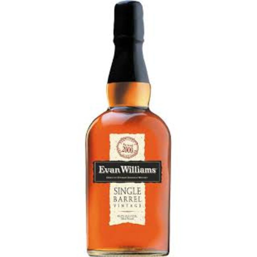 Bottle of Evan Williams Single Barrel whiskey 2000 