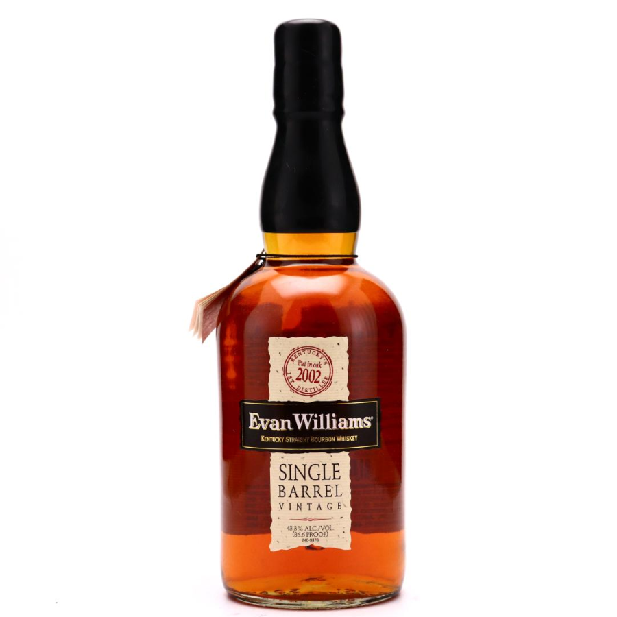 Bottle of Evan Williams Single Barrel Vintage whiskey 2002