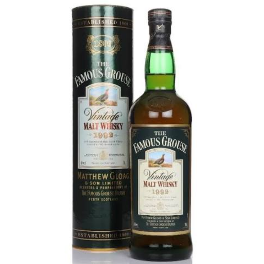 Famous Grouse Vintage Malt 1992 discontinued Scotch whisky with original presentation tin
